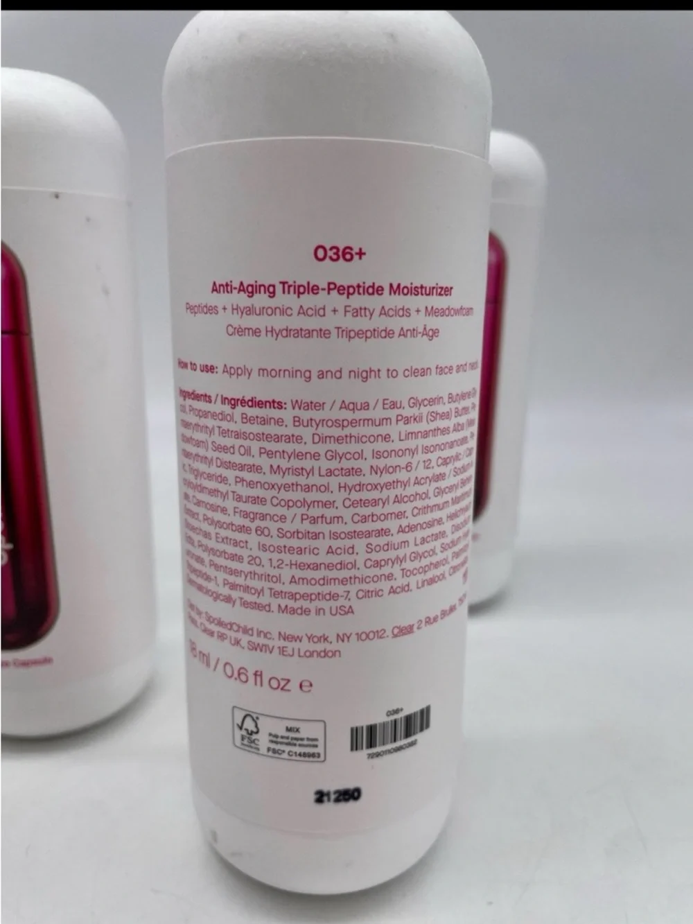 Spoiled Child LOT OF 6 O36+ Anti-Aging Triple-Peptide Moisturizer 18ml/0.6 Fl Oz